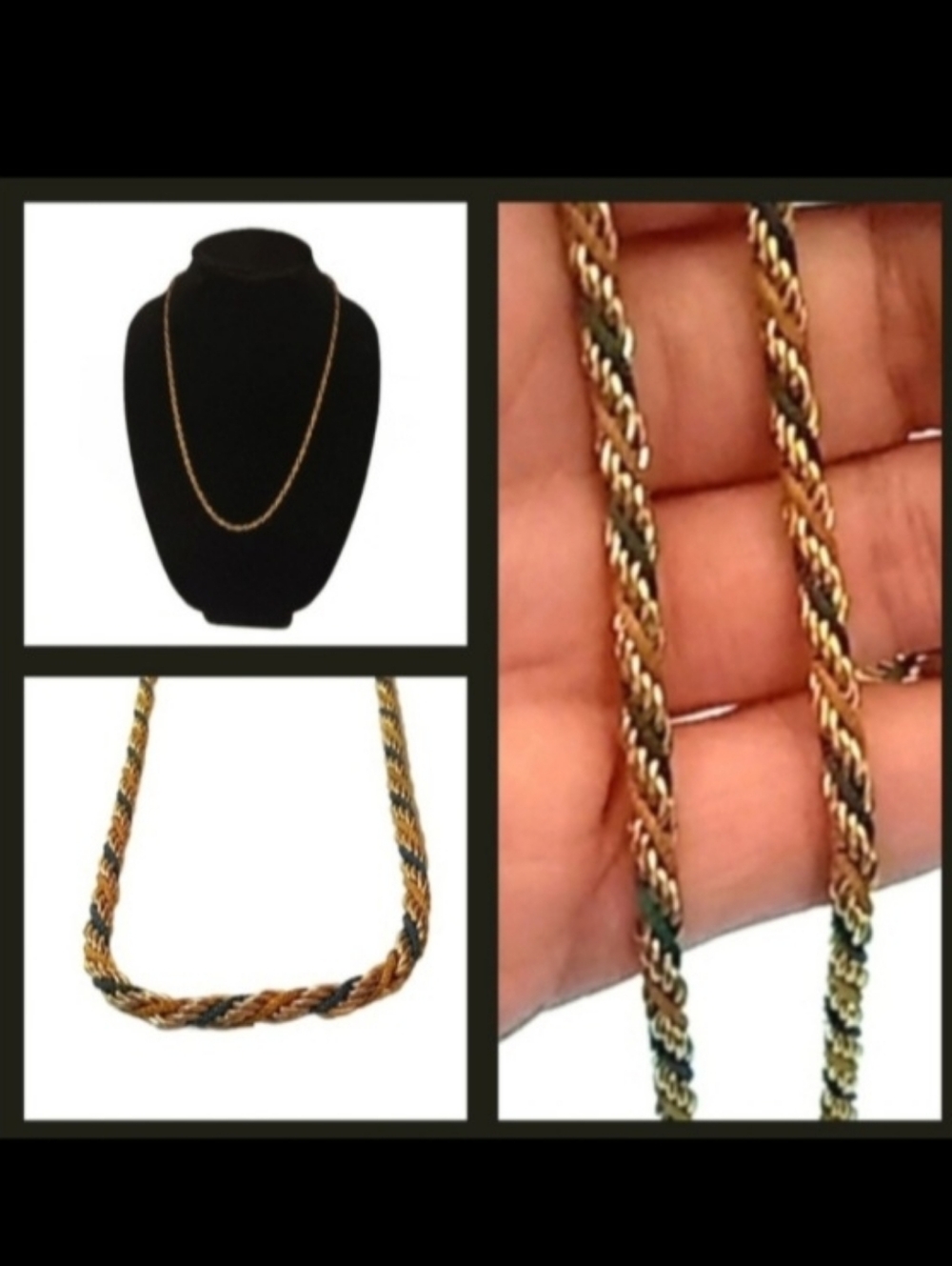 Vintage 12" Rope Necklace | EUC | Orange, Blue & Goldtone